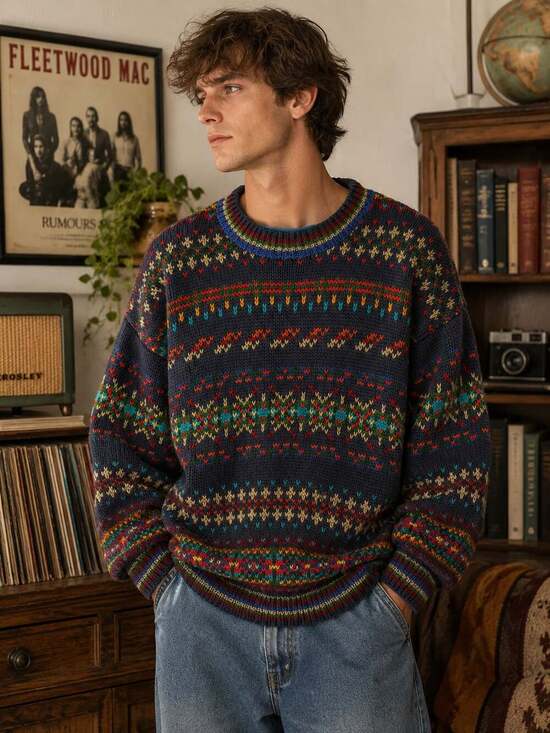 Woolrich Other - Vintage Woolrich Handframed Ramie Cotton Fair Isle Grandpa Sweater L Made HK